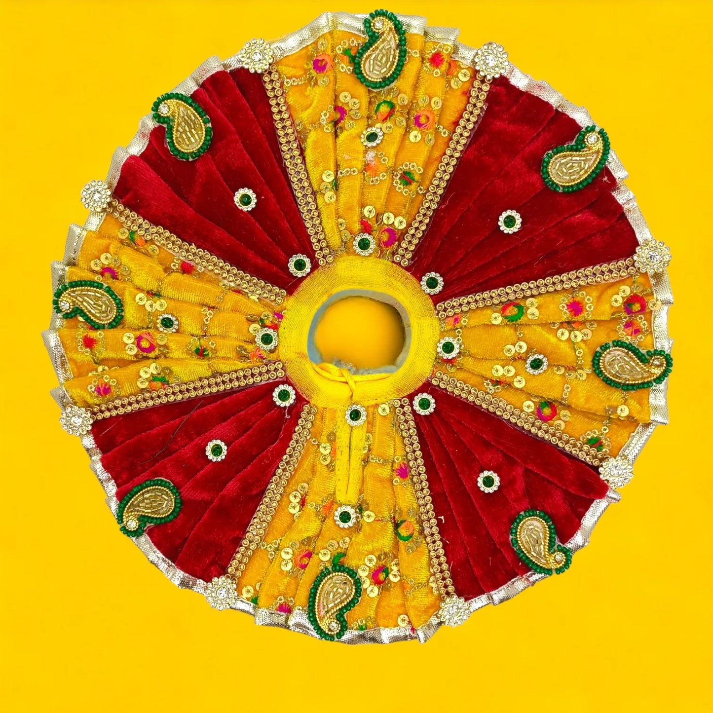 Balgopal Red Yellow Velvet Poshak Set