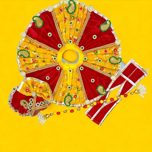 Balgopal Red Yellow Velvet Poshak Set